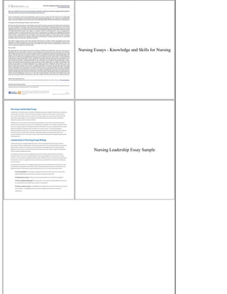 Nursing Essays - Knowledge and Skills for Nursing
Nursing Leadership Essay Sample
 