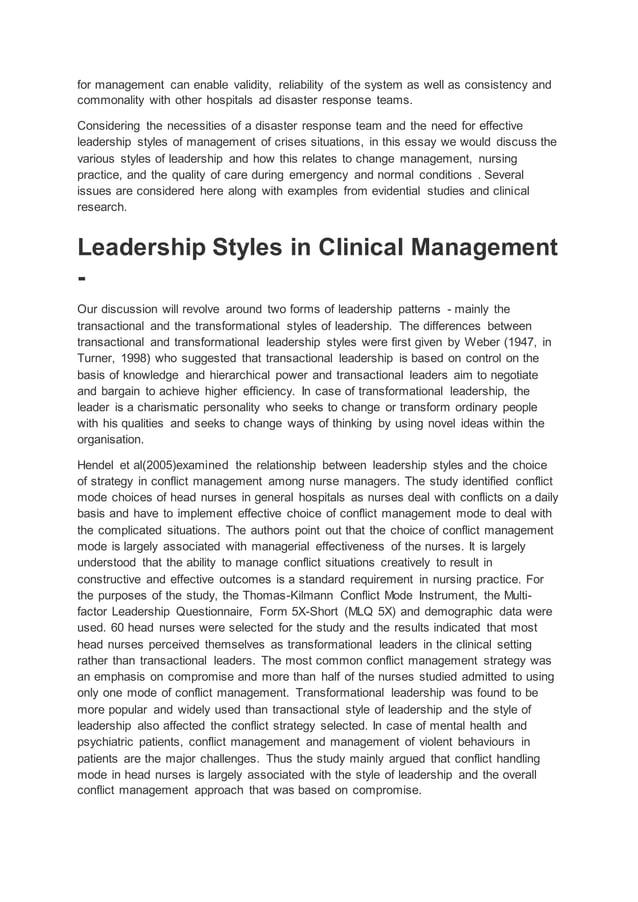 essay on nursing leadership