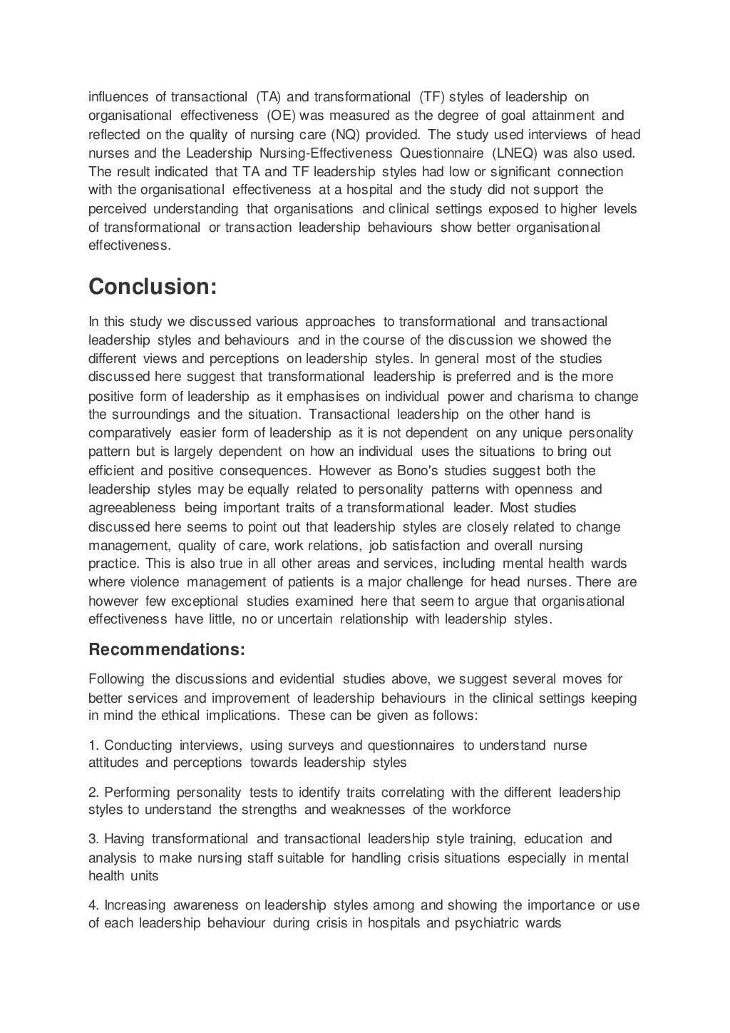 Nursing essay on leadership (example)