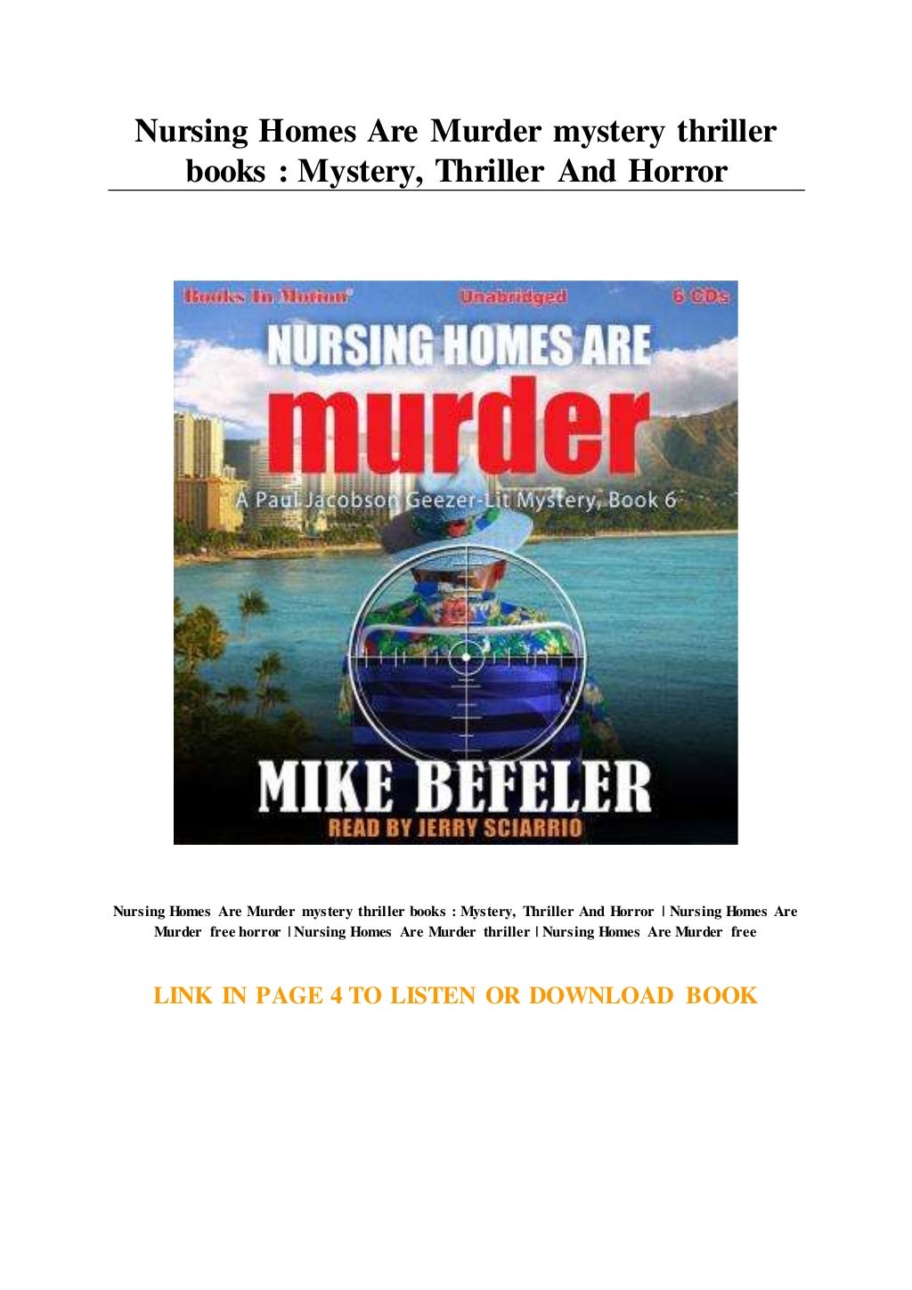 Nursing Homes Are Murder mystery thriller books Mystery... Thriller…