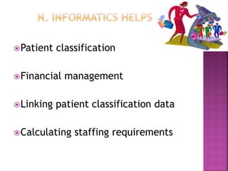 Patient classification 
Financial management 
Linking patient classification data 
Calculating staffing requirements 
 