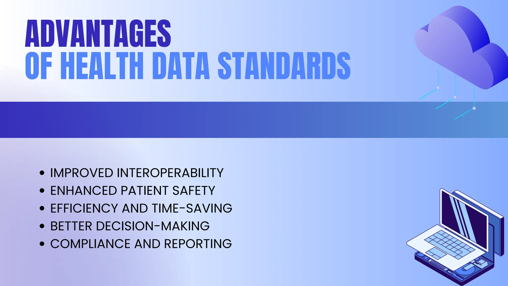 ADVANTAGES
OF HEALTH DATA STANDARDS
IMPROVED INTEROPERABILITY
ENHANCED PATIENT SAFETY
EFFICIENCY AND TIME-SAVING
BETTER DECISION-MAKING
COMPLIANCE AND REPORTING
 