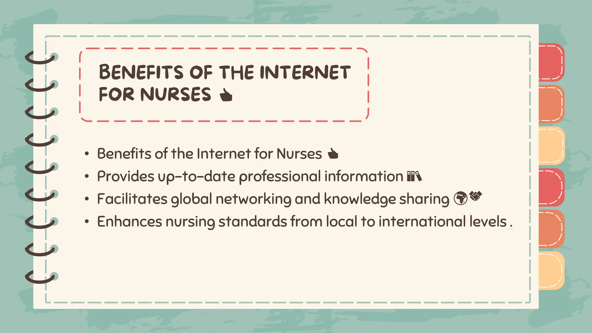 )
)
)
)
)
)
)
)
)
• Benefits of the Internet for Nurses 👍
• Provides up-to-date professional information 📚
• Facilitates global networking and knowledge sharing 🌍🤝
• Enhances nursing standards from local to international levels .
👍
)
)
)
)
)
)
)
)
)
 
