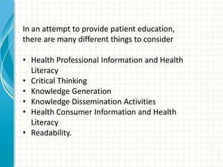 Patient Knowledge Patient Education ppt | PPTX