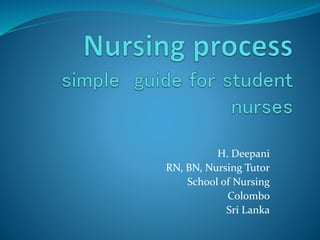 H. Deepani
RN, BN, Nursing Tutor
School of Nursing
Colombo
Sri Lanka
 