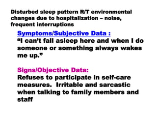 Disturbed Sleep Pattern Rationale Nursing process review | PDF