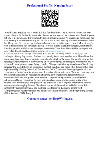 Profession Paper Nursing Profession Essay | PDF