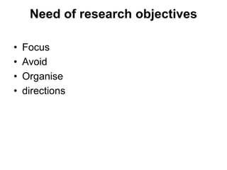Need of research objectives
• Focus
• Avoid
• Organise
• directions
 