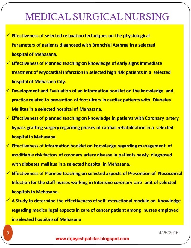 Dissertation study related to medical surgical nursing book