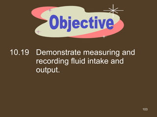 10.19 Demonstrate measuring and recording fluid intake and output. Objective 