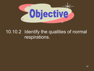 10.10.2 Identify the qualities of normal respirations. Objective 