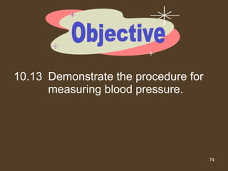 10.13 Demonstrate the procedure for measuring blood pressure. Objective 