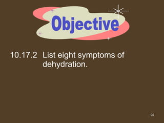 10.17.2 List eight symptoms of dehydration. Objective 