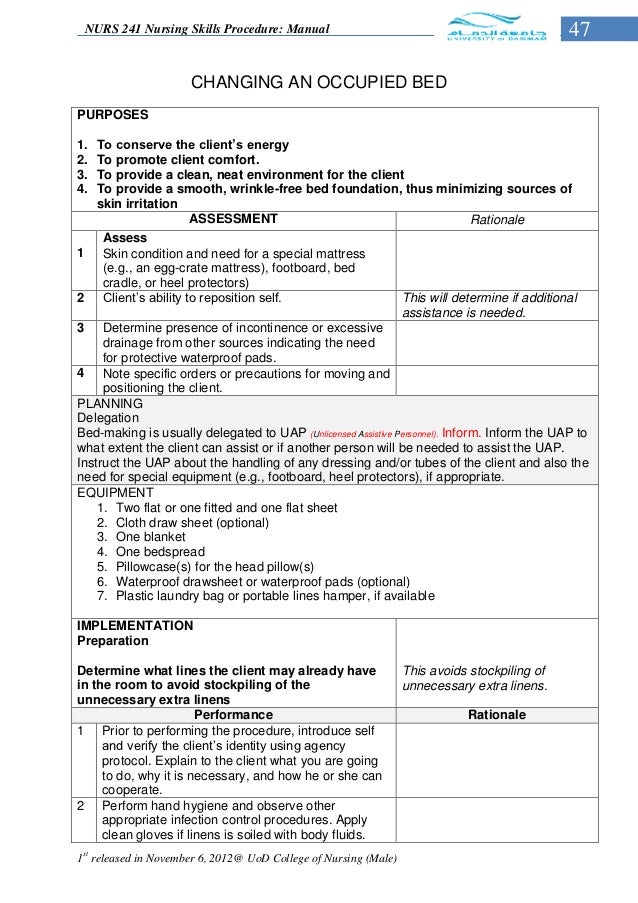 nursing skills checklist