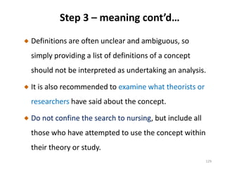 Step 3 – meaning cont’d…
Definitions are often unclear and ambiguous, so
simply providing a list of definitions of a conce...