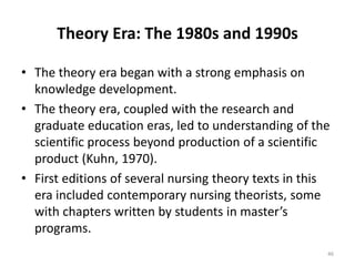Theory Era: The 1980s and 1990s
• The theory era began with a strong emphasis on
knowledge development.
• The theory era, ...