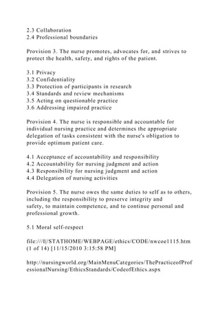 NursingWorld Code of Ethics Code of Ethics for Nurses .docx