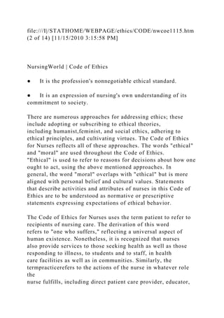 NursingWorld Code of Ethics Code of Ethics for Nurses .docx