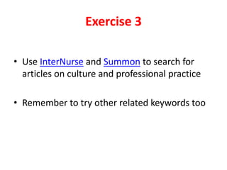 Introduction to literature searching - BSc Nursing year 1 2014
