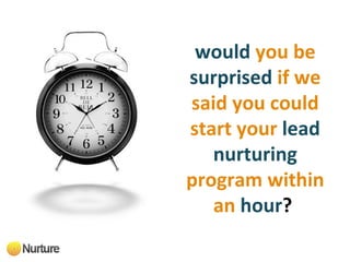 would   you be   surprised   if we said you could   start your   lead nurturing   program within an   hour ?  