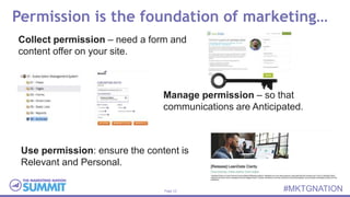 Page 12 #MKTGNATION
Permission is the foundation of marketing…
Manage permission – so that
communications are Anticipated....