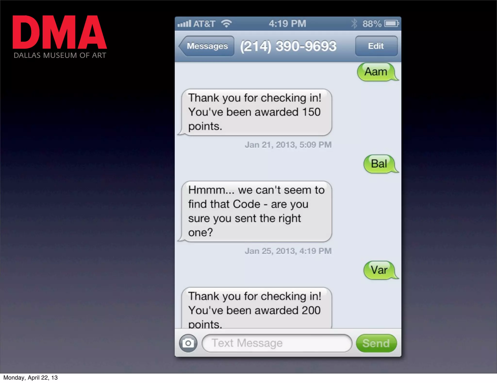 DALLAS MUSEUM OF ART




Monday, April 22, 13
 