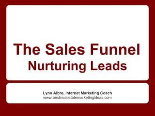 The Sales Funnel
 Nurturing Leads
   Lynn Albro, Internet Marketing Coach
   www.bestrealestatemarketingideas.com
 