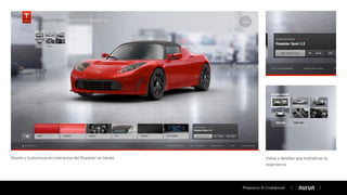 Diseño y Customización interactiva del Roadster en tienda Vistas y detalles que multiplican la
experiencia
Propietaria & Conﬁdencial
 
