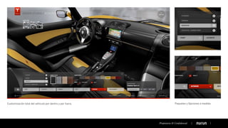 Customización total del vehiculo por dentro y por fuera. Paquetes y Opciones a medida.
Propietaria & Conﬁdencial
 