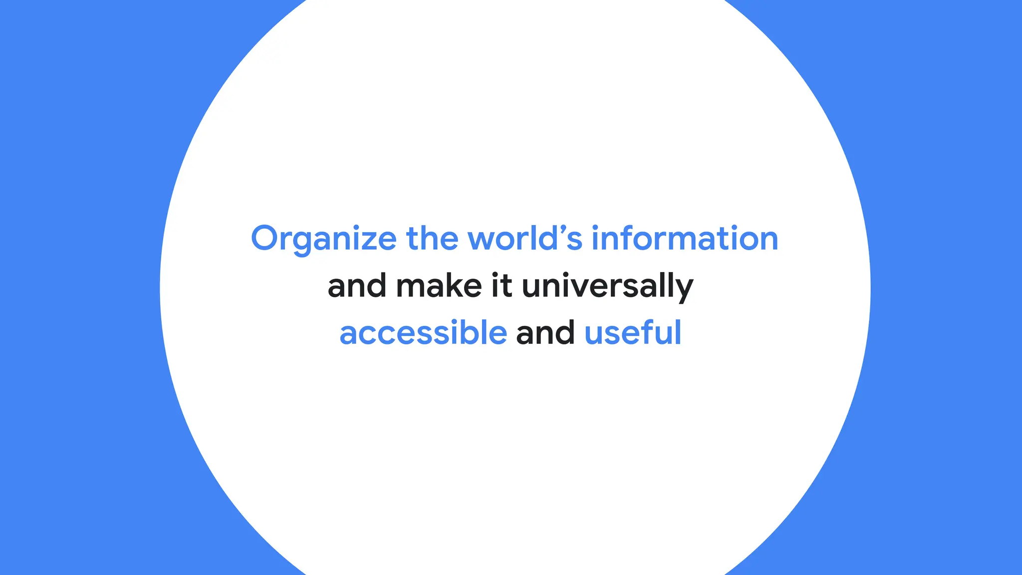 Organize the world’s information
and make it universally
accessible and useful
 