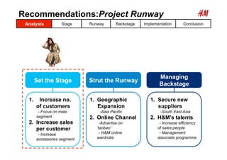 Recommendations:Project Runway
 Analysis           Stage    Runway        Backstage   Implementation      Conclusion




 ...