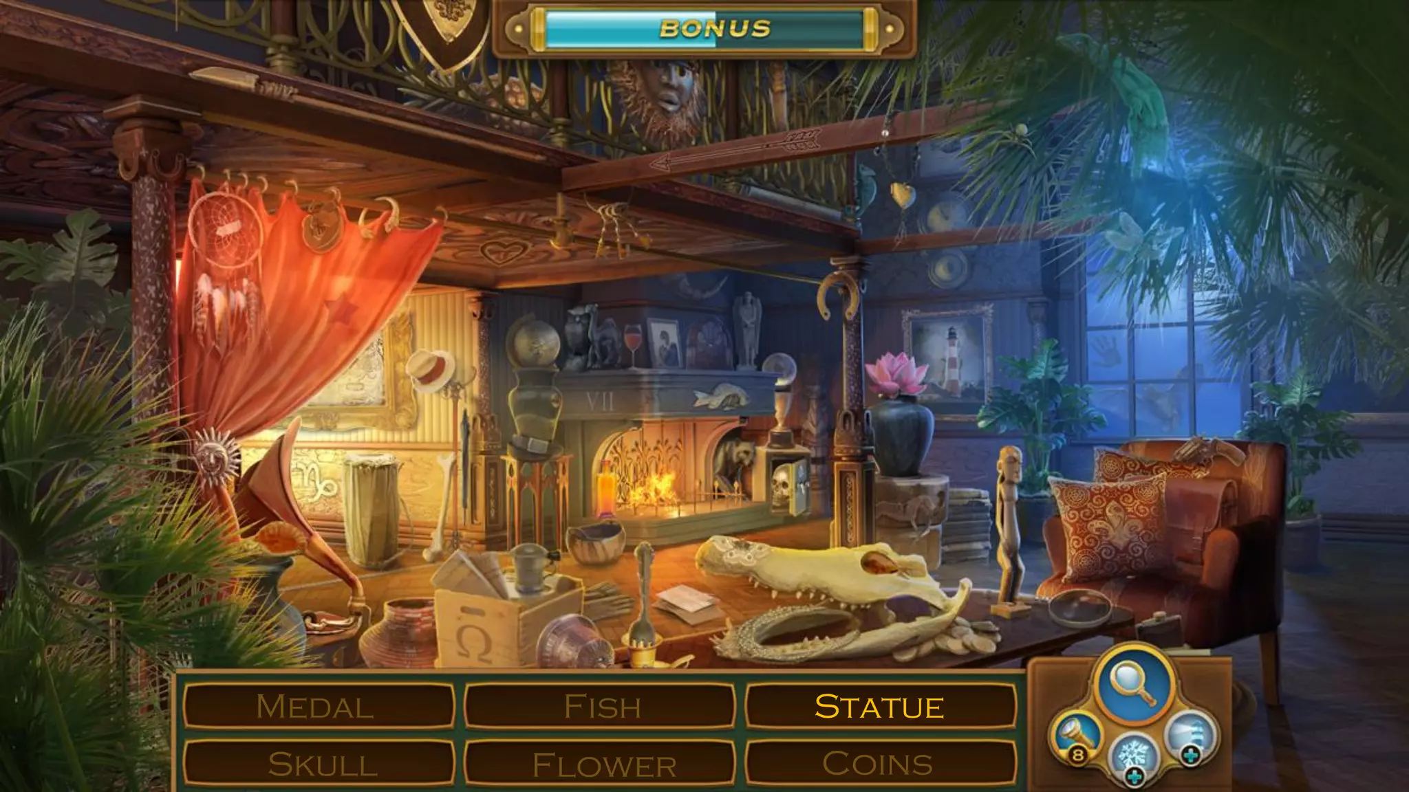 Statue
Coins
Medal Fish
FlowerSkull
 