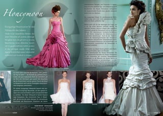 Honeymoon
                                                                                                                                       internationalen Designer und Couturiers in Verbin-
                                                                                                                                       dung mit einer perfekten Typ- und Stilberatung durch
                                                                                                                                       Beraterinnen des Hauses Honeymoon ermöglichen
                                                                                                                                       der anspruchsvollen Kundin einen absolut exklusiven
                                                                                                                                       Auftritt bei ihrer Hochzeit.

                                                                                                                                       Das ausgeprägte Gespür für atemberaubende Weib-
                                                                                                                                       lichkeit zeigt sich in den vielen phantastischen Mo-
                                                                                                                                       dellen für diesen „schönsten Tag“.

                                                                                                                                       Ebenso stellt sich für den Bräutigam die Frage, wie
   Einzigartige Brautcouture für den                                                                                                   er am Tag seiner Hochzeit auftreten möchte. Ob
                                                                                                                                       männlich markant, klassisch elegant oder jugendlich
   Höhepunkt des Lebens                                                                                                                dynamisch, gerade bei Honeymoon ist er an der ersten
                                                                                                                                       Adresse. Vier internationale Cerimonia-Kollektionen
   Mode ist ein wesentliches Element, das
                    ntliches                                                                                                           für den Herren ermöglichen die Umsetzung seiner
                                                                                                                                       persönlichen Vorstellungen. Auch für den festlichen
   einem Menschen ein positives Lebensge-
                    n                                                                                                                  Auftritt der Hochzeitsgesellschaft hält Honeymoon
                      e
   fühl geben kann. Sie gilt nicht nur als eine                                                                                        Topkreationen internationaler Spitzendesigner bereit.
                                                                                                                                       Viele extravagante Kreationen und Unikatkleider sind
   Bereicherung sowie stilistisches Sprach-
                    e                                                                                                                  deutschlandweit ausschließlich bei Honeymoon in
                                                                                                                                       Düsseldorf erhältlich.
                         chen
   rohr im gesellschaftlichen Auftritt, sondern
   ist das wichtigste visuelle Mittel seine                                                                                            Nicht zuletzt aus diesem Grund gehören viele Promi-
                                                                                                                                       nente aus Fernsehen, Sport und Showbiz
                      it
   eigene Persönlichkeit sowie Individualität                                                                                          zu den Stammkunden des Hauses Honeymoon. Die
   authentisch zum Ausdruck zu bringen.
                     sdruck                                                                                                            guten persönlichen Kontakte des Hauses Honeymoon




                                                                                                                  Fotos: © Honeymoon
                                                                                                                                       zu den Couturieres der einzelnen Designerhäuser
                                                                                                                                       ermöglichen es, die Wünsche der Kundin bereits im
                                                                                                                                       Atelier des Herstellers zu berücksichtigen – so ent-
                                                                                                                                       stehen wirklich einmalige Kleider von denen jede Frau
                                                                                                                                       träumt. Das hauseigene Meisteratelier ist in der Lage,
                                                                                                                                                                                        Lage,
                                                                                                                                                                            er t n der Lage
                                                                                                                                                                                         a e
                                                                                                                                       Anfertigungen, Änderungen und individuelle Wünsche
                                                                                                                                                                           viduell Wünsche
                                                                                                                                                                           viduelle Wüns
                                                                                                                                                                             duelle
                                                                                                                                                                               el      n
                                                                                                     Ian Stuart
                                                                                                                                       perfekt umzusetzen.


                 So nimmt allem voran bei der Hochzeit – dem „schöns-
                 ten Tag im Leben“ – die Auswahl des perfekten Braut-
                 kleides eine ganz bedeutende Rolle ein. Schließlich gilt
                 der Blick aller Beteiligten ganz gezielt dem Brautkleid,
                 das die Persönlichkeit und den ganzen Charme der Braut
                 ins Rampenlicht stellt und die Einmaligkeit dieses herrli-
                 chen Ereignisses unterstreicht.
                 Ein solcher einzigartiger Höhepunkt braucht eine ent-
                 sprechend einzigartige Brautmode, um dem ganzen Er-
                 eignis eine unverwechselbare sowie unvergessliche Note
                 zu verleihen. Für diesen Höhepunkt in Sachen Couture
                 sorgt Honeymoon. Das renommierte Haus in Düssel-
                 dorf gilt als eine der ersten Adressen für internationale
                 Brautmode und Brautcouture. Kreationen der besten
                                                                                                                                                   Novia d‘Art
                                                      HONEYMOON – DÜSSELDORF
                                              Sternstraße 2 / Ecke Kaiserstraße ▪ 40479 Düsseldorf
                                                          Tel. 0211 23 97-400 ▪ Fax 0211 23 97-401
                                                                  www.honeymoon-duesseldorf.de

1 9 MOMENTS BY
       E                                                                                                                                                                                        MOME T
                                                                                                                                                                                                MO NTS
                                                                                                                                                                                                MOM NTS BY
                                                                                                                                                                                                 OM
                                                                                                                                                                                                 OME         20
 