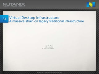 34   Virtual Desktop Infrastructure
     A massive strain on legacy traditional infrastructure




                                          QuickTime™ and a
                                        H.264 decompressor
                                 are needed to see this picture.




                        NUTANIX INC. – CONFIDENTIAL AND PROPRIETARY
 