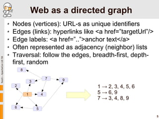 Web as a directed graph
                           Nodes (vertices): URL-s as unique identifiers
                         ...
