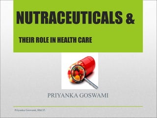 NUTRACEUTICALS &
THEIR ROLE IN HEALTH CARE
PRIYANKA GOSWAMI
Priyanka Goswami, HKCP.
 