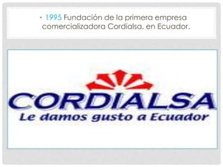 • 1995 Fundación de la primera empresa
comercializadora Cordialsa, en Ecuador.
 