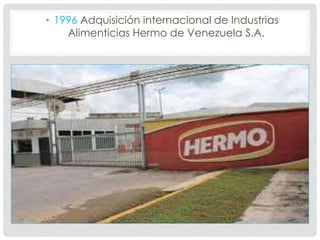 • 1996 Adquisición internacional de Industrias
Alimenticias Hermo de Venezuela S.A.
 