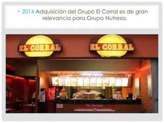 • 2014 Adquisición del Grupo El Corral es de gran
relevancia para Grupo Nutresa.
 