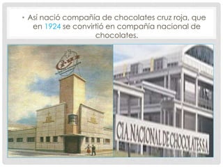 • Así nació compañía de chocolates cruz roja, que
en 1924 se convirtió en compañía nacional de
chocolates.
 