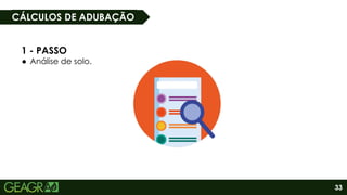 33
CÁLCULOS DE ADUBAÇÃO
1 - PASSO
● Análise de solo.
 