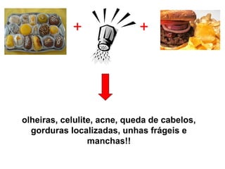 + +
olheiras, celulite, acne, queda de cabelos,
gorduras localizadas, unhas frágeis e
manchas!!
 