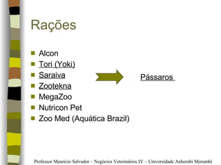 Rações  Alcon Tori (Yoki) Saraiva   Zootekna MegaZoo Nutricon Pet Zoo Med (Aquática Brazil) Pássaros  