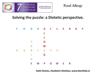 Food Allergy  Solving the puzzle: a Dietetic perspective. Ruth Charles, Paediatric Dietitian, www.NutriKids.ie 