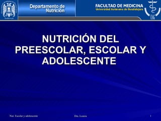 NUTRICIÓN DEL PREESCOLAR, ESCOLAR Y ADOLESCENTE  