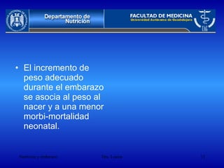 El incremento de peso adecuado durante el embarazo se asocia al peso al nacer y a una menor morbi-mortalidad neonatal. 
