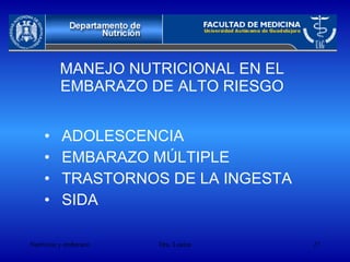 MANEJO NUTRICIONAL EN EL EMBARAZO DE ALTO RIESGO ADOLESCENCIA EMBARAZO MÚLTIPLE TRASTORNOS DE LA INGESTA SIDA 