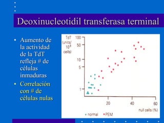 Deoxinucleotidil transferasa terminal Aumento de la actividad de la TdT refleja # de células inmaduras Correlación con # de células nulas 