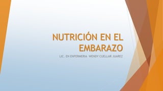 NUTRICIÓN EN EL
EMBARAZO
LIC. EN ENFERMERIA WENDY CUELLAR JUAREZ
 