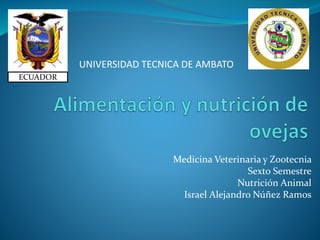 ECUADOR
UNIVERSIDAD TECNICA DE AMBATO
Medicina Veterinaria y Zootecnia
Sexto Semestre
Nutrición Animal
Israel Alejandro Núñez Ramos
 